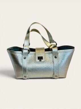Lambertson Truex Metallic Silver Leather Handbag Made In Italy 🇮🇹 Leather